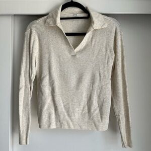 NWOT Uniqlo Washable Ribbed Knit Polo Sweater in Natural size XS